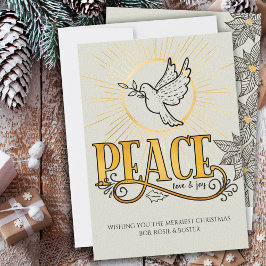 Peace Liebe & Joy Vintage Typografie Dove of Peace Feiertagskarte
