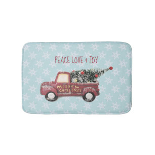 Peace Liebe & Joy w/Red Toy Truck Frohe Weihnachte Badematte