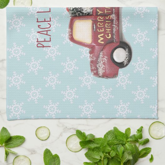 Peace Liebe & Joy w/Red Toy Truck Frohe Weihnachte Geschirrtuch (Gefaltet)