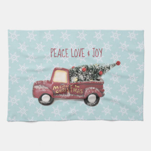 Peace Liebe & Joy w/Red Toy Truck Frohe Weihnachte Geschirrtuch