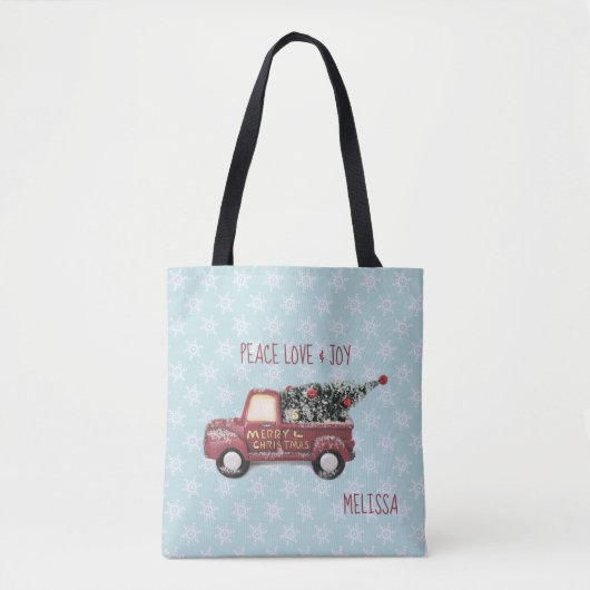 Peace Liebe & Joy w/RedToy Truck Frohe Weihnachten Tasche (Vorderseite)