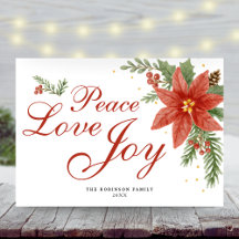 Peace Liebe Joy Watercolor Poinsettia Weihnachten