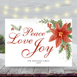 Peace Liebe Joy Watercolor Poinsettia Weihnachten