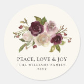 Peace Liebe Joy Winter Bouquet Runder Aufkleber (Vorderseite)