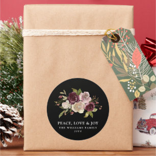 Peace Liebe Joy Winter Bouquet Runder Aufkleber