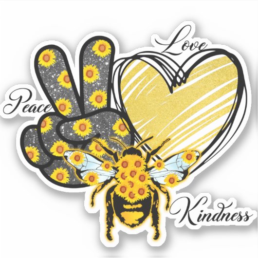Peace Liebe Kindness Heart Honeybee Gold Glitzer Aufkleber (Vorderseite)