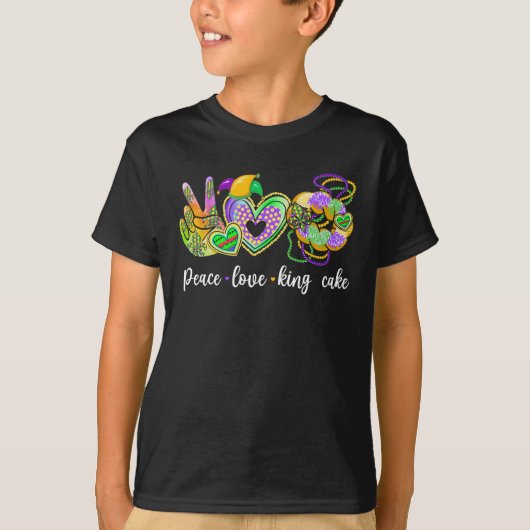 Peace Liebe King Cake Mardi Gras Party New Orleans T-Shirt (Vorderseite)
