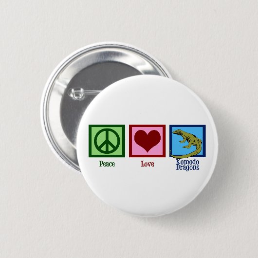 Peace Liebe Komodo Dragons Button (Vorne & Hinten)