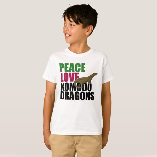 Peace Liebe Komodo Dragons Kinder T-Shirt (Vorne ganz)