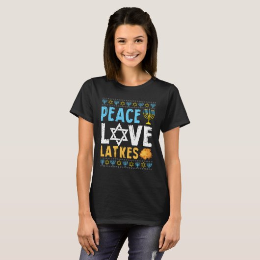 Peace Liebe Latkes Funny Hanukkah Chanukah Jüdisch T-Shirt (Vorne ganz)