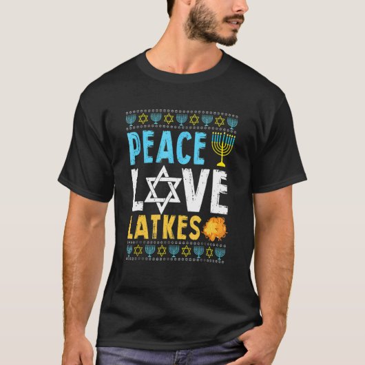Peace Liebe Latkes Hanukkah Chanukah Juden T-Shirt (Vorderseite)