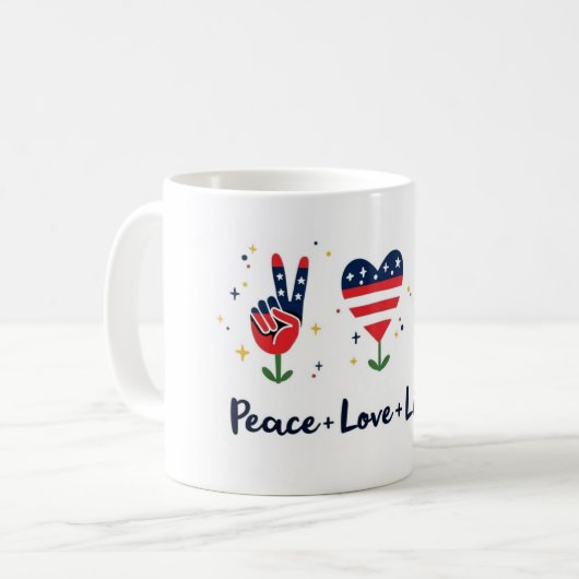 Peace Liebe Liberty Patriotic Tasse (Vorderseite Links)