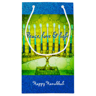 Peace Liebe Light Green Hanukkah Menorah auf Glitz Kleine Geschenktüte