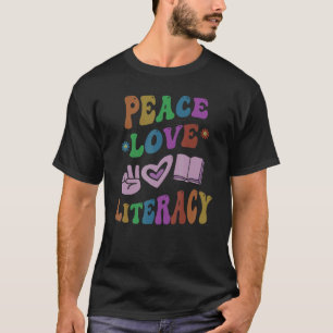 PEACE LIEBE LITERACY Retro Lektüre Lehrerin Groovy T-Shirt