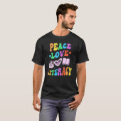PEACE LIEBE LITERACY Retro Leser Groovy B T-Shirt (Vorne ganz)