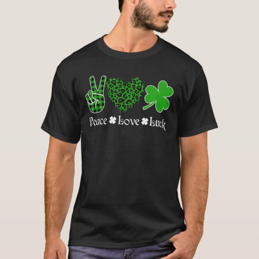 Peace Liebe Luck Peace Heart Kleeblatt St Patrick' T-Shirt (Vorderseite)