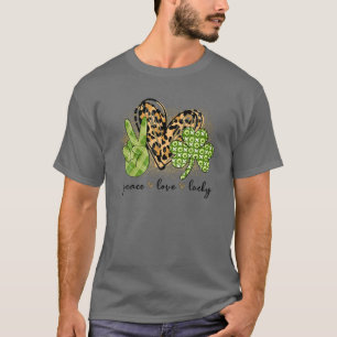 Peace Liebe Lucky Leopard Heart Kleeblatt Irish St T-Shirt