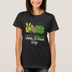 Peace Liebe Lucky St Patricks Day Kleeblatt Leopar T-Shirt