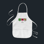 Peace Liebe Malen Niedlicher Art Class Kinder Kinderschürze<br><div class="desc">Ein Zeichen der Ruhe,  ein Herz und eine Farbpalette von hellen Farben und Pinsel. Ein niedliches Geschenk für einen Kindermaler. Passen Sie diese Liebe Paint kids Schürze an.</div>