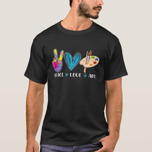 Peace Liebe Malerei farbenfroher Lehrer T-Shirt (Vorderseite)