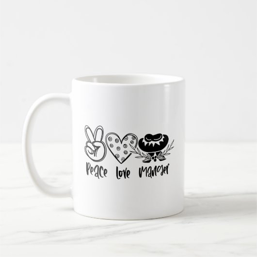 Peace Liebe Manger Weihnachten Kaffeetasse (Links)