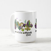 PEACE LIEBE MARDI GRAS LILA GOLD GREEN KAFFEETASSE (Vorderseite Links)