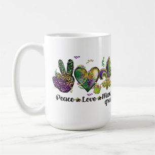 PEACE LIEBE MARDI GRAS LILA GOLD GREEN KAFFEETASSE