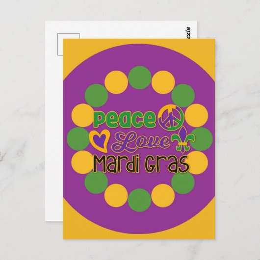 Peace Liebe Mardi Gras Lila Gold Postkarte (Vorne/Hinten)