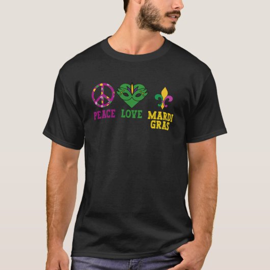 Peace Liebe Mardi Gras Party Feierlichkeiten G T-Shirt (Vorderseite)