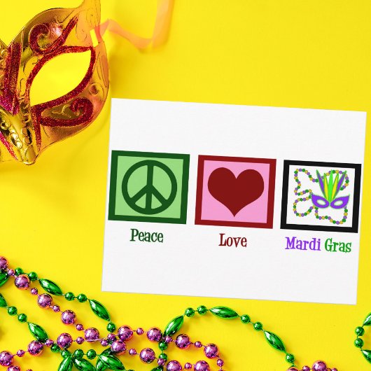 Peace Liebe Mardi Gras Postkarte