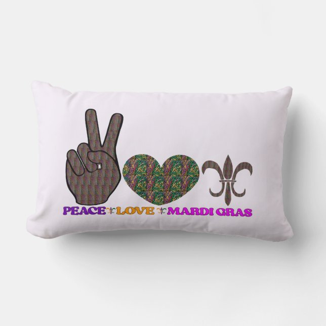 Peace Liebe Mardi Gras Throw Kissen (Vorderseite)