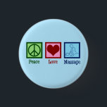 Peace Liebe Massage Therapie Button<br><div class="desc">Eine wunderschöne blaue Masseuse-Taste,  die Peace Liebe Massage für einen Therapeuten liest. Ein niedliches LMT Geschenk für jemanden,  der in der Massage-Therapie arbeitet.</div>