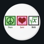Peace Liebe Math Magnet<br><div class="desc">Was ist die Quadratwurzel von x? Ich bin großartig darin, Mathematikprobleme zu lösen. Ich bin irgendwie ein Mathe-Geek.</div>