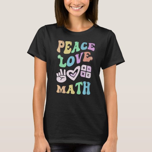 PEACE LIEBE MATH Retro STEM Lehrer Groovy School T-Shirt (Vorderseite)