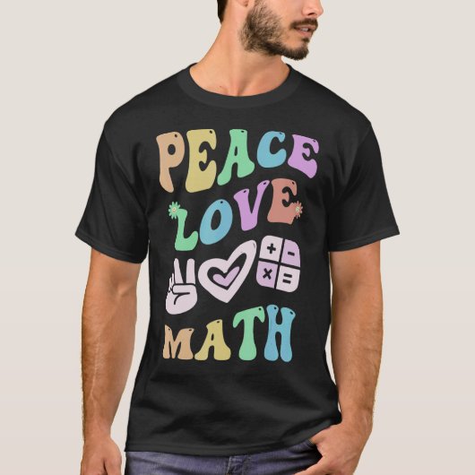 PEACE LIEBE MATH Retro STEM Lehrer Groovy School T-Shirt (Vorderseite)
