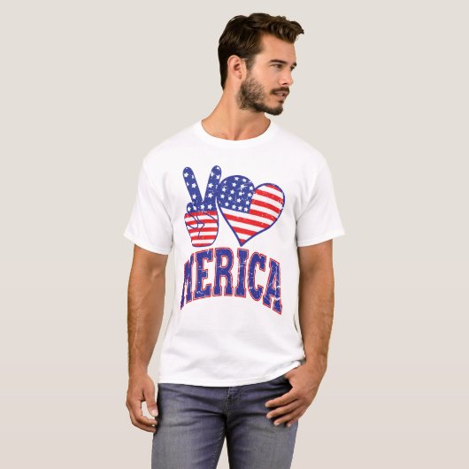 Peace Liebe Merica I Liebe Amerika Amerikanische U T-Shirt (Vorne ganz)