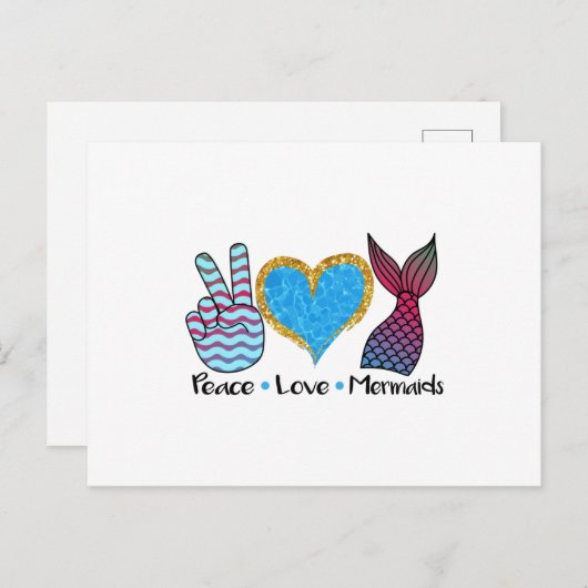 Peace Liebe Mermaids Cool T Shirt Postkarte (Vorne/Hinten)