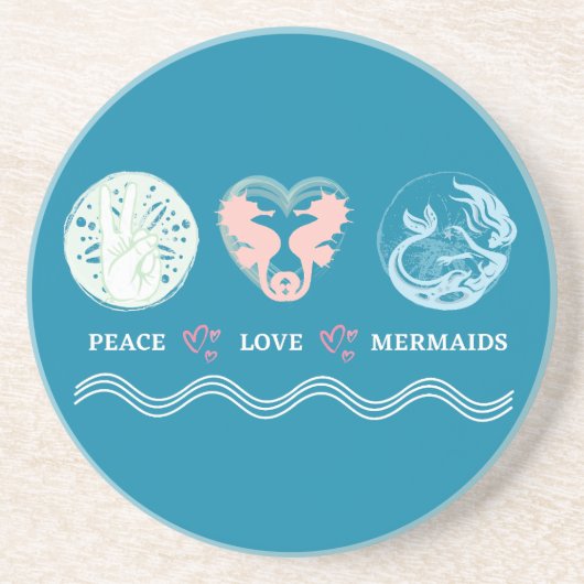 Peace Liebe Mermaids Künstlerisch Aquamarin Sandst Getränkeuntersetzer (Vorne)