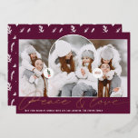 Peace Liebe moderne Arch 3 Fotos Pflaumenschrift Folien Feiertagskarte<br><div class="desc">Ruhe und Liebe moderne Bogen 3 Foto Pflaumenschrift mit realer Rose Goldfolie.</div>