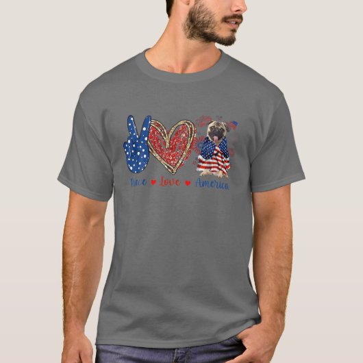 Peace Liebe Mops Dog Patriotic America Flag 4. Jul T-Shirt (Vorderseite)