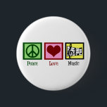 Peace Liebe Music Button<br><div class="desc">Ein wunderschönes musikalisches Geschenk mit einem Friedenszeichen,  Herz,  einem Treppenkern und musikalischem Personal. Coole PEACE LIEBE MUSIC Weihnachtsgeschenk für einen Komponisten,  Band Regisseur oder Chordirigenten.</div>