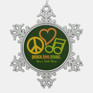 Peace Liebe Music Custom Ornaments Schneeflocken Zinn-Ornament