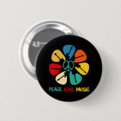 Peace Liebe Music Gitarre Blume Rock and Roll Button (Vorne & Hinten)