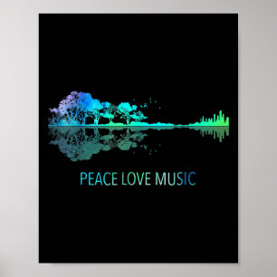 Peace Liebe Music Guitar Lake Shadow Hippie Musici Poster