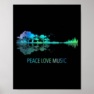 Peace Liebe Music Guitar Lake Shadow Hippie Musici Poster