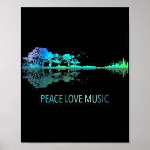 Peace Liebe Music Guitar Lake Shadow Hippie Musici Poster
