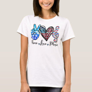 Peace Liebe Music US Flag 4. Juli Musiklehrer T-Shirt
