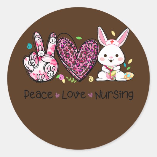 Peace Liebe Nursing Osterleopard Herzsonne Runder Aufkleber (Vorderseite)