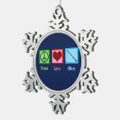 Peace Liebe Oboe Schneeflocken Zinn-Ornament (Rechts)