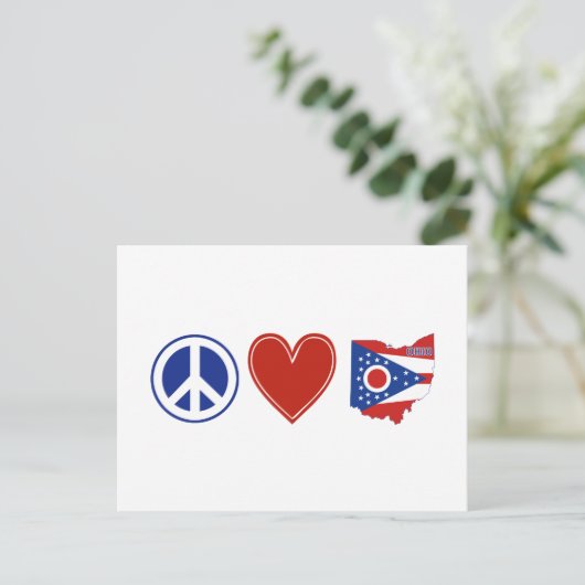 Peace Liebe Ohio Shaped State Flag Buckeye Herz Postkarte (Stehend Vorderseite)